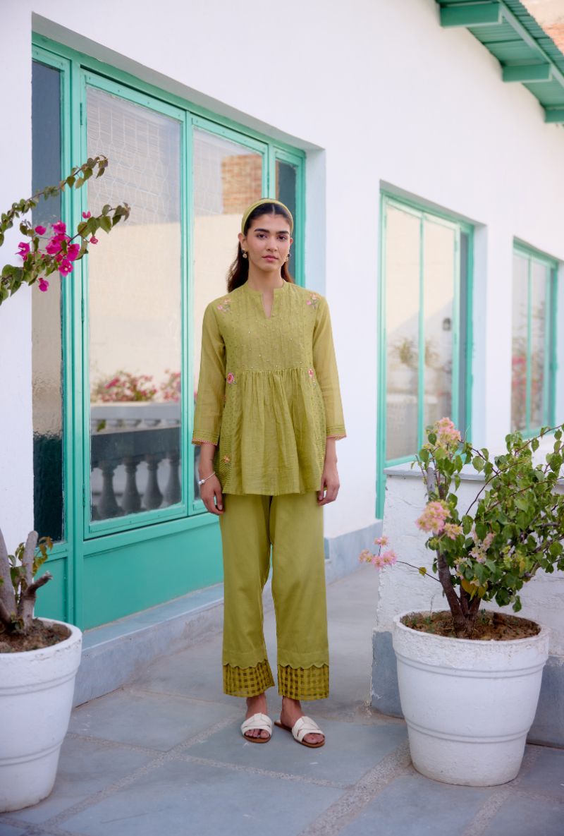 Green Front Gather Vaidehi Co-ord Set