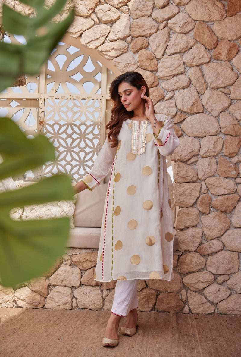 Ivory Gold Polka Tarini Kurta Set