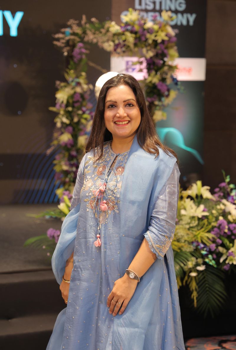 Madhuri Grover in French Blue Applique Layered Nazam Kurta Set