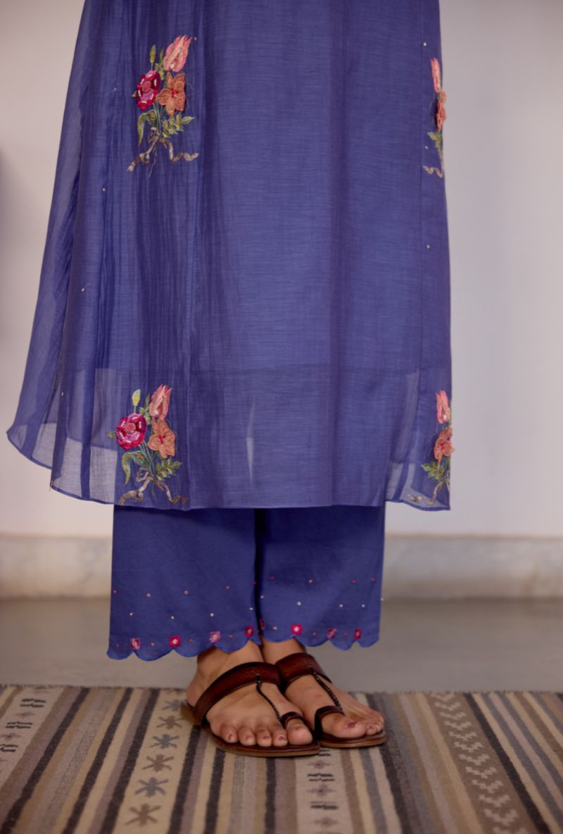 Blue Floral Embroidered &amp; Applique Vaidehi Kurta Set