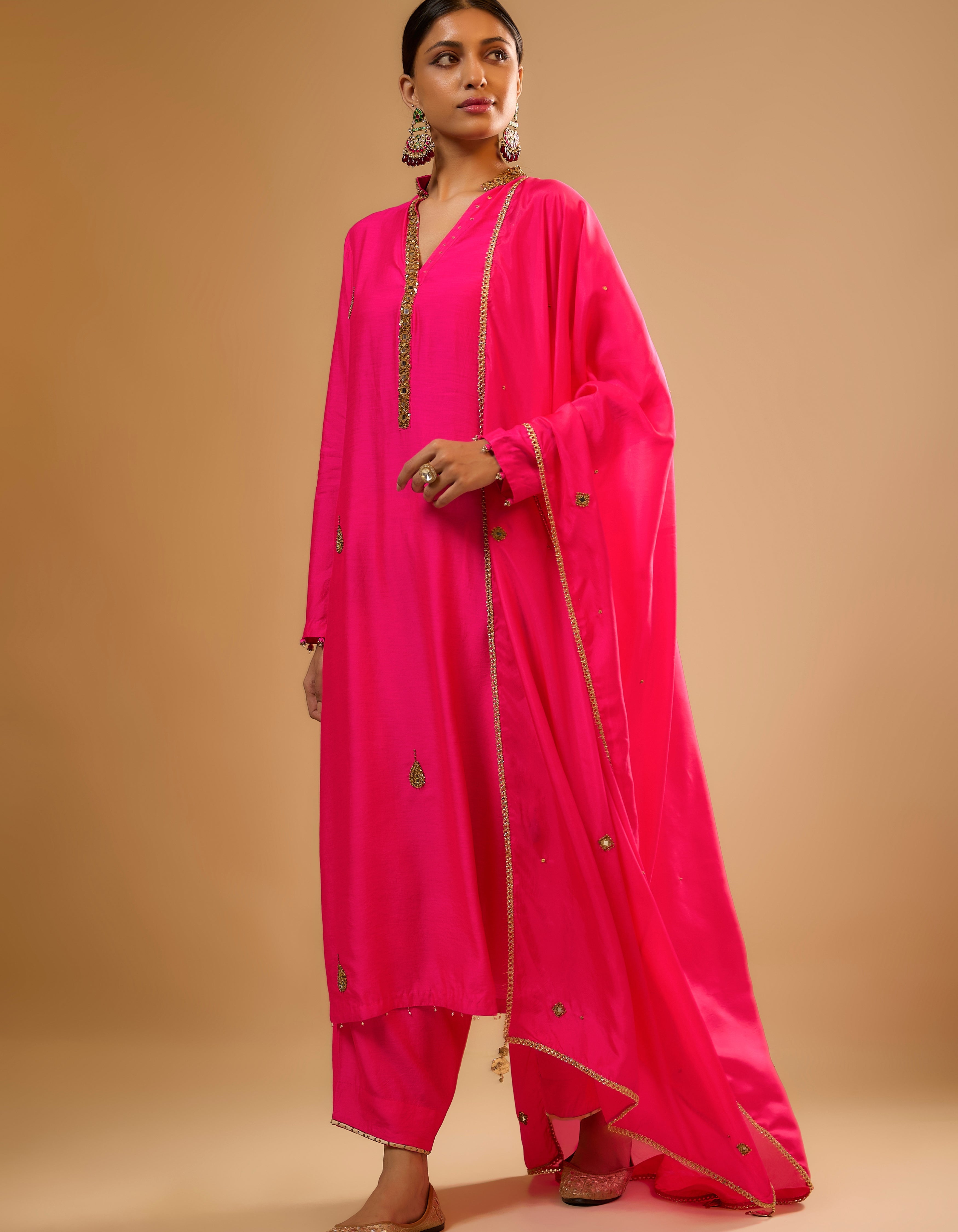 Hot Pink Applique Rani Kurta Set