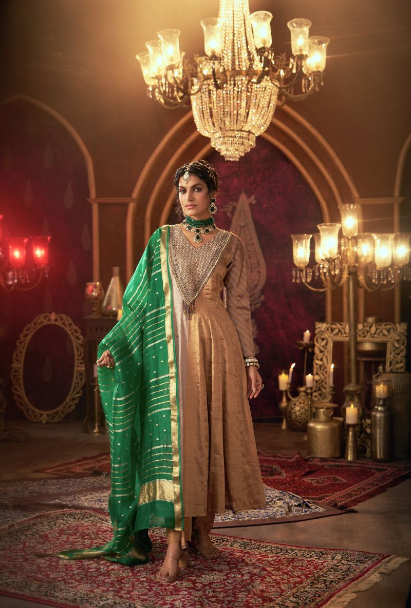 Metallic Hand Embroidered Yoke Kainaat 2.0 Anarkali Set