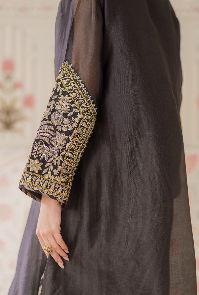 Black Dori and Sequin Hand Embroidery Mallika Farshi Set
