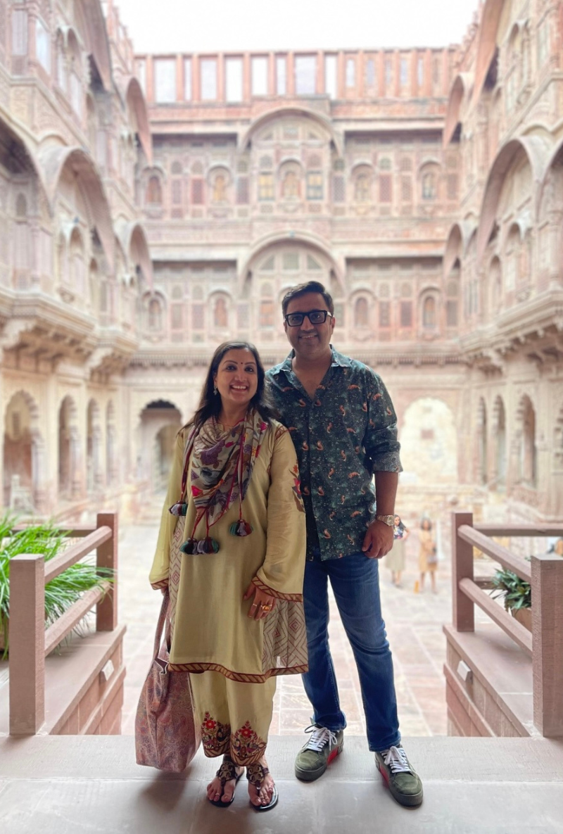 Madhuri Grover in Earth Green Side Gathered Noorie Kurta Set