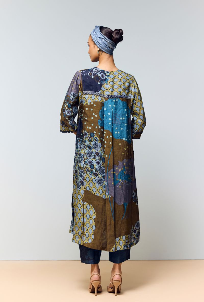 Midnight Blue Hand Printed Kaftan Sleeve Eden Co-Ord Set
