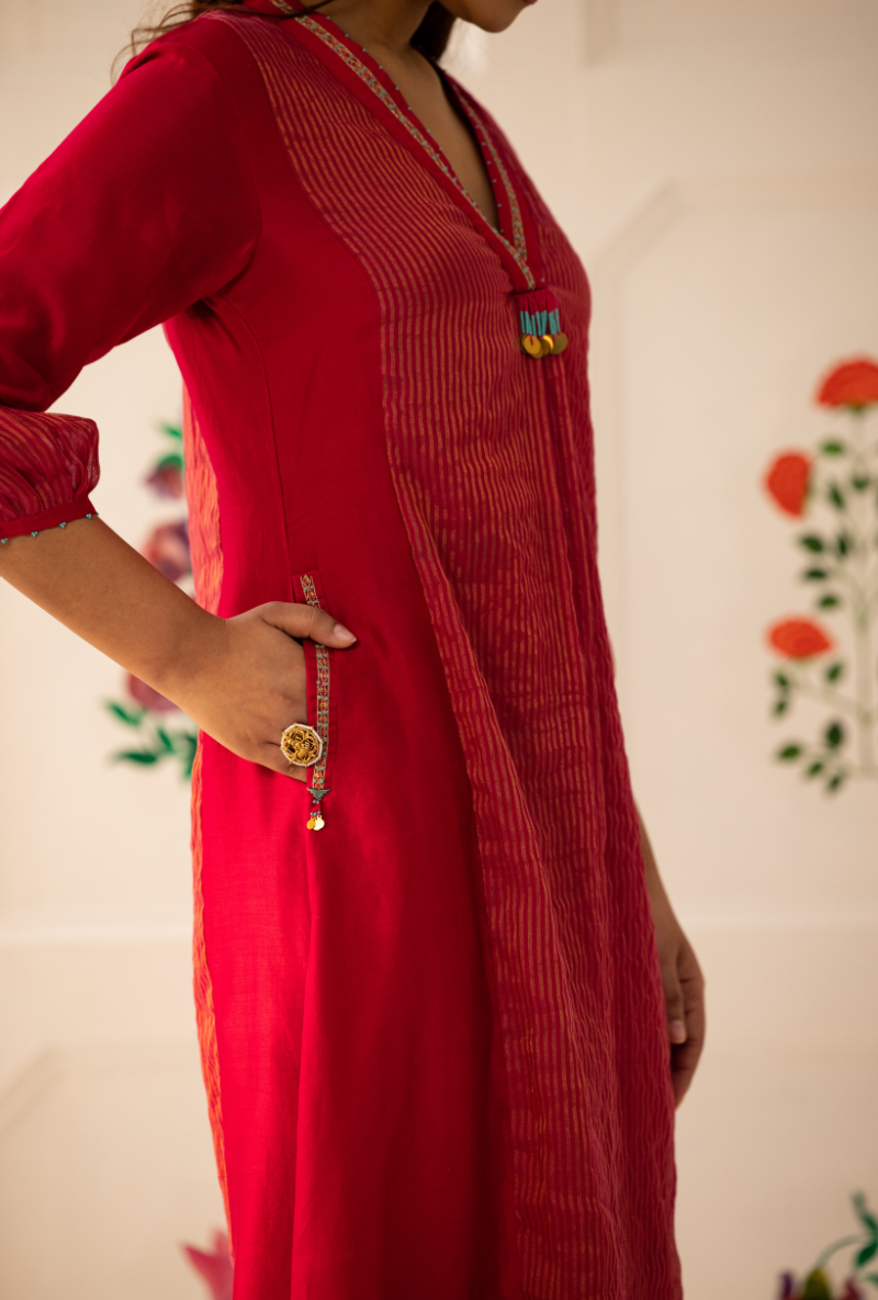 Pink High Collar Kishmish Kurta Set