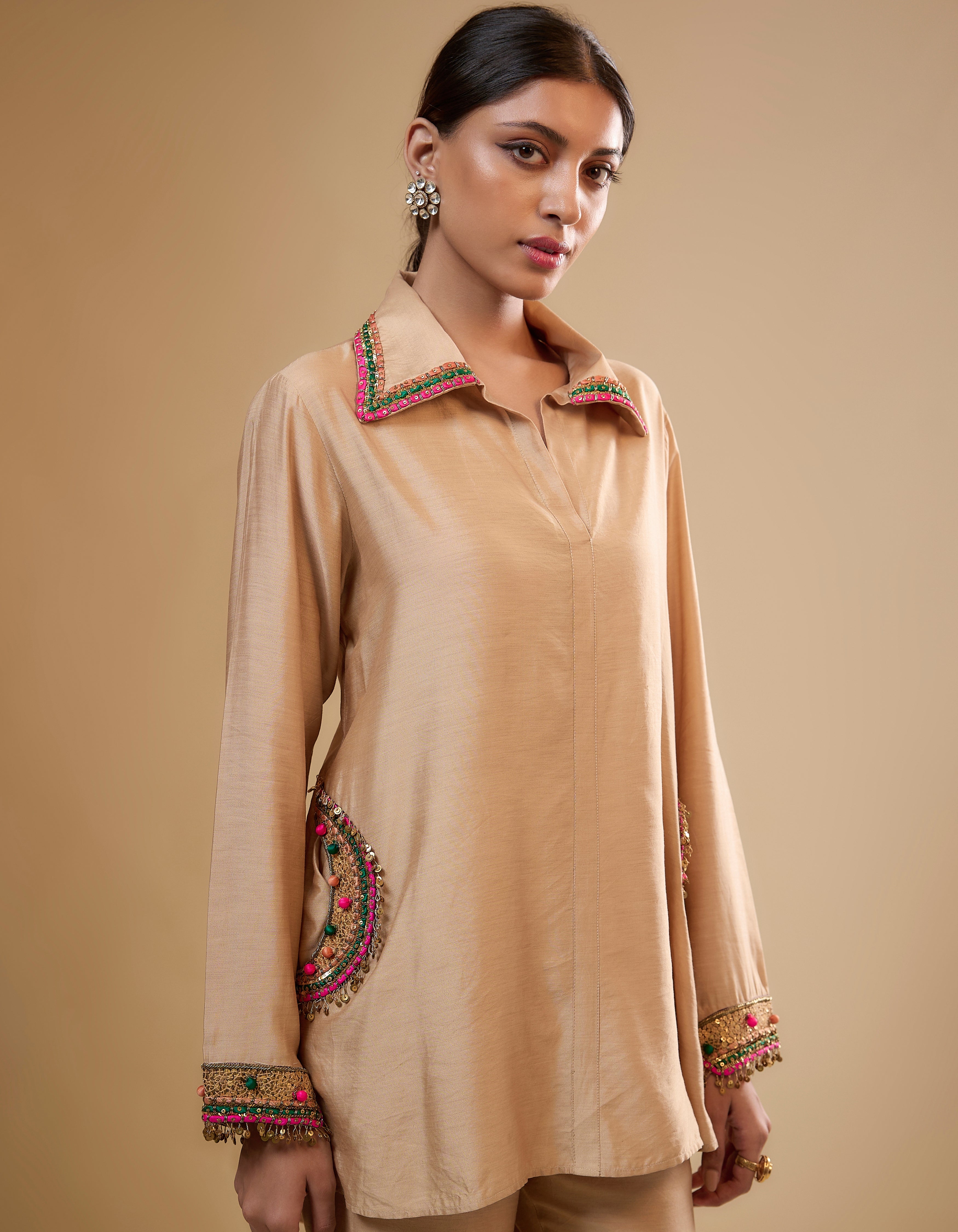 Ivory Embroidered Collar Rani Co-ord Set