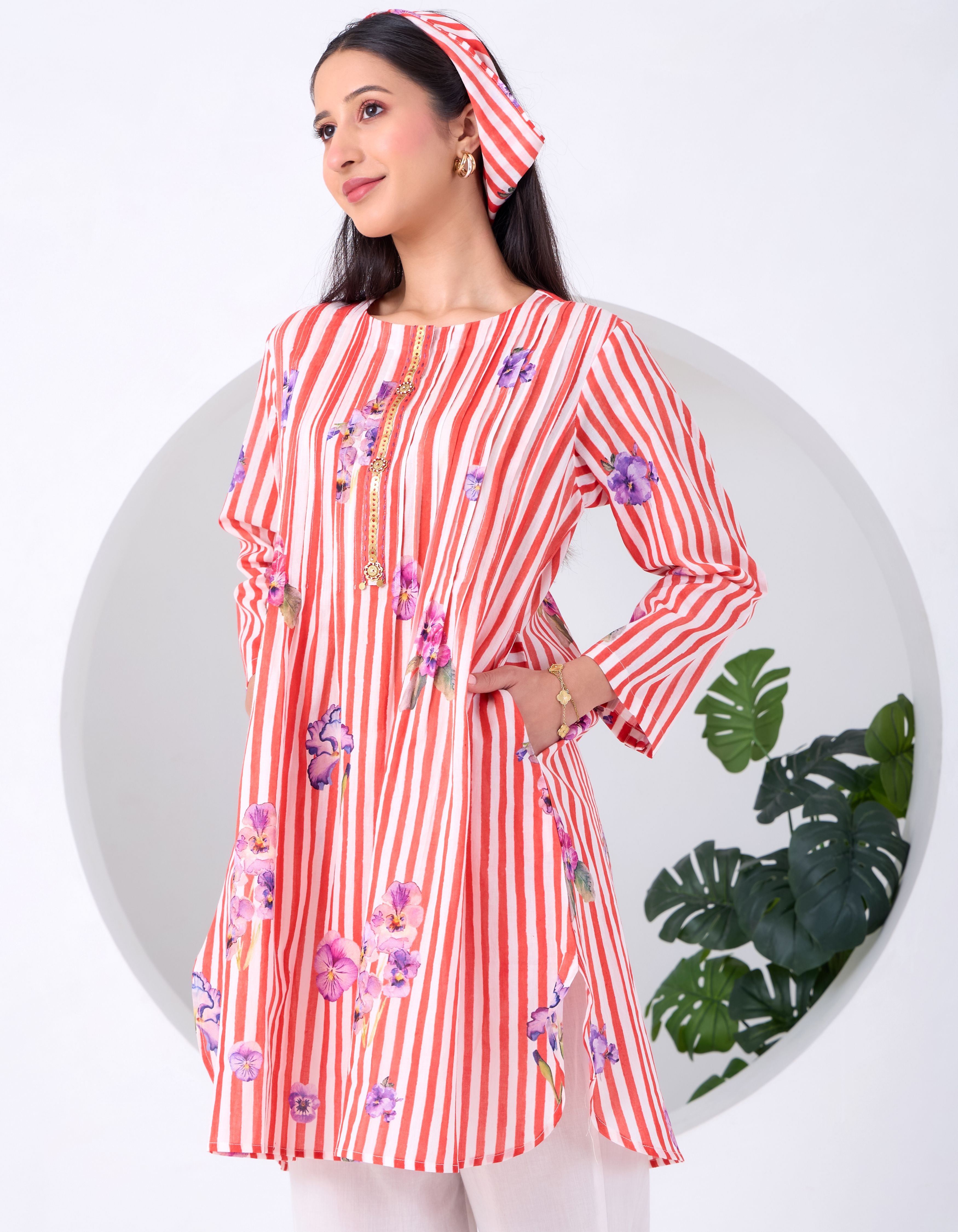 Red & Ivory Stripe Pansy June Kurta Set