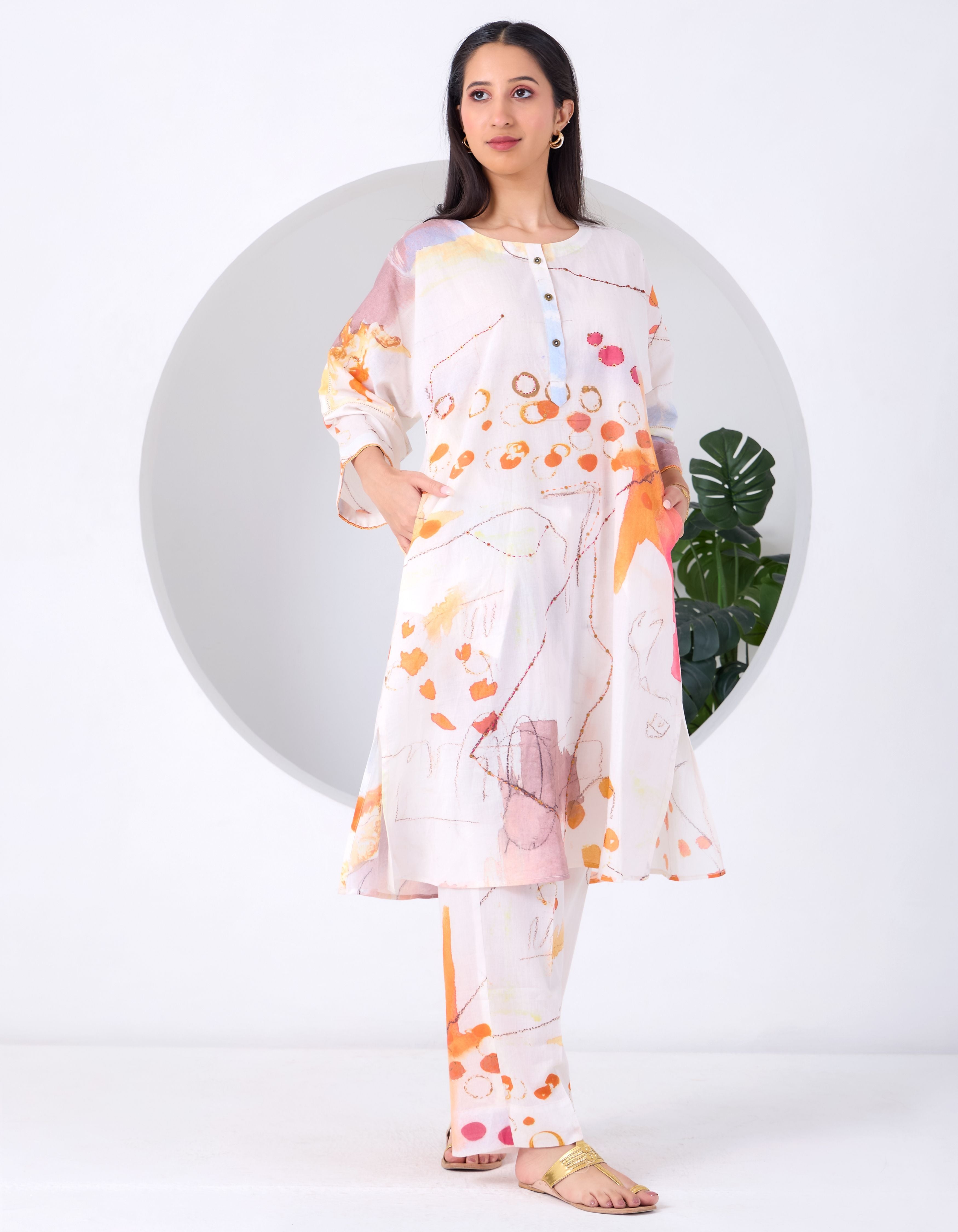 White Abstract June Kurta Set