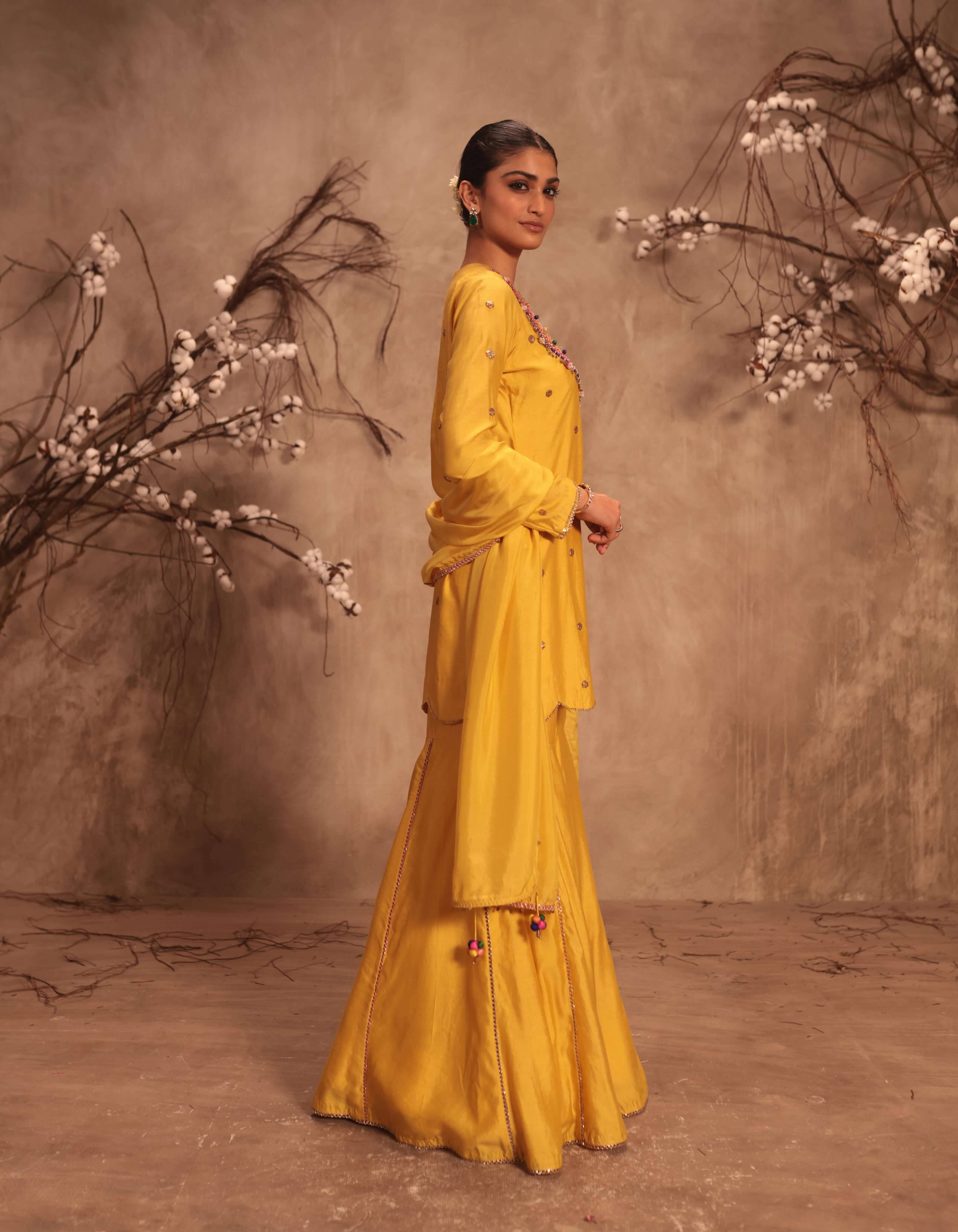 Yellow Lotus Yoke Rani Sharara Set