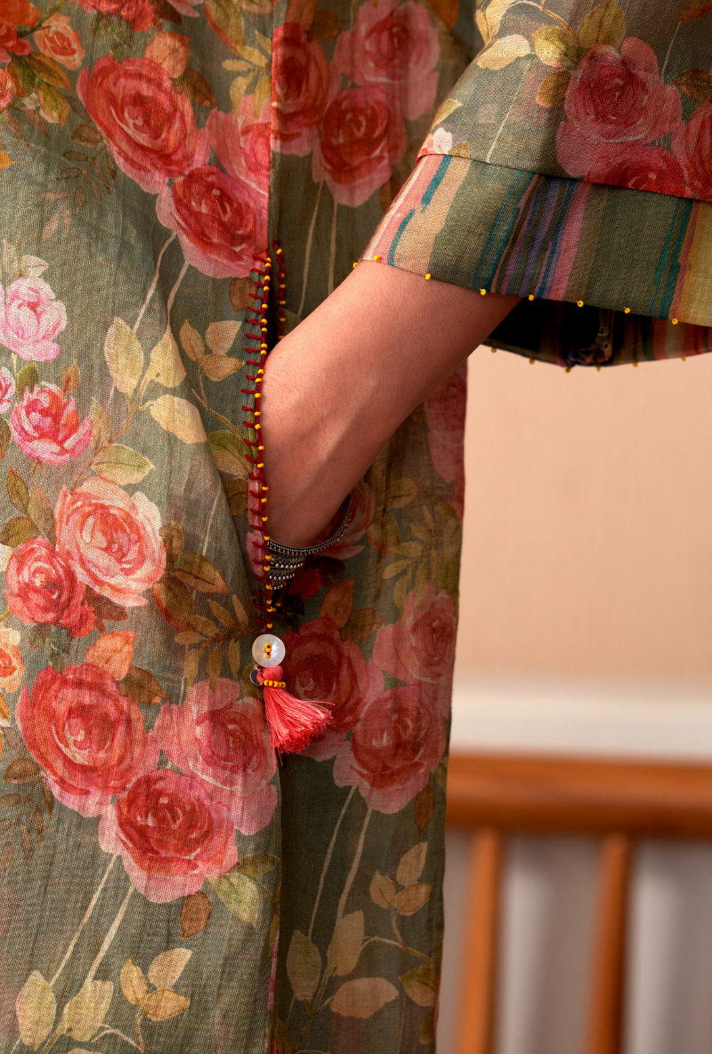 Green Floral Jaal Print Bageecha Kurta Set