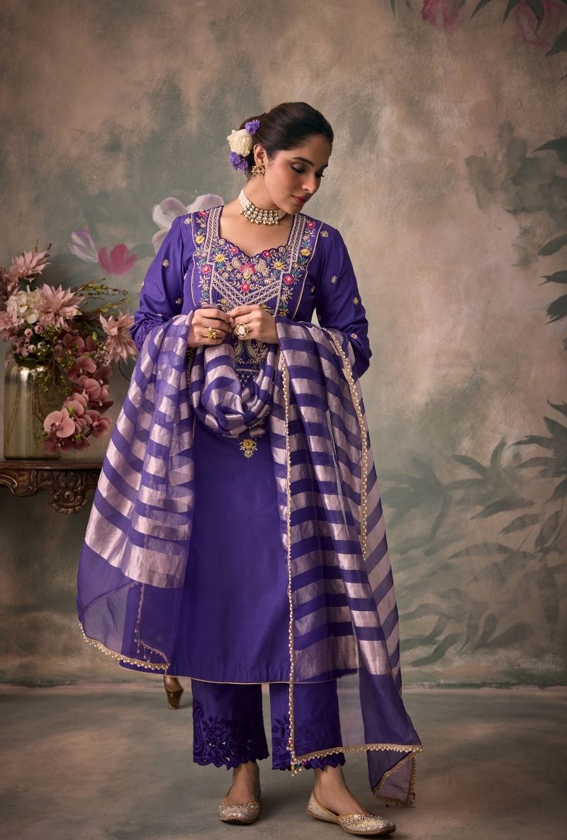 Purple Embroidered Heavy Yoke Jalsa Kurta Set