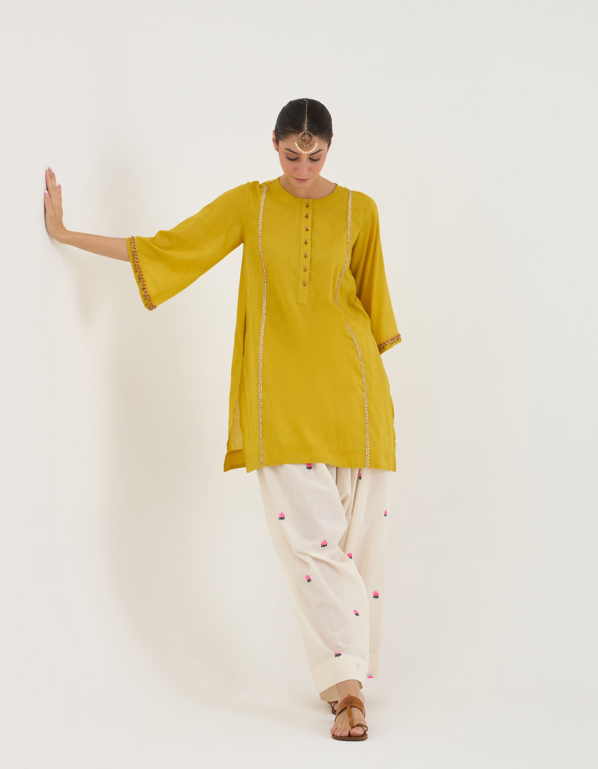 Mustard V-Neck Short Sukhi Kurta Set