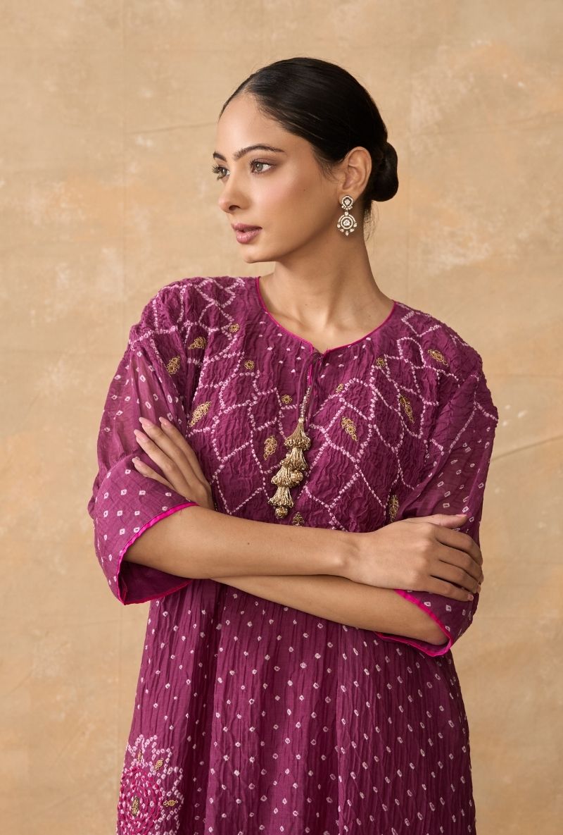Wine Bandhani Ruhi 2.0 Kurta Set
