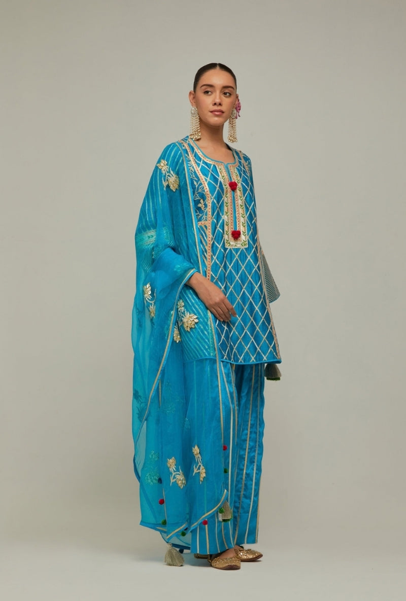 Peacock Blue Gota Jaal Work Mehreen Farshi Set