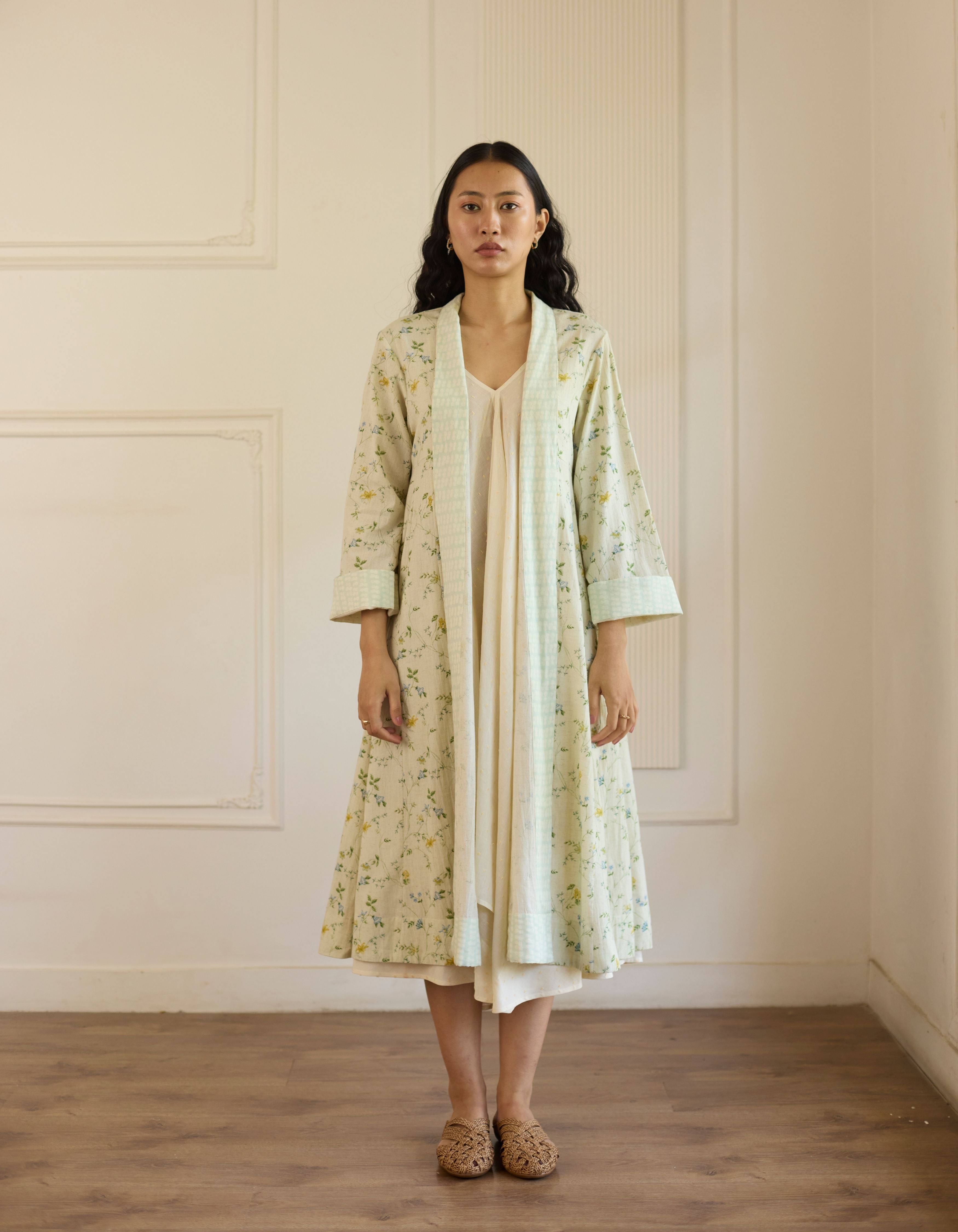 Ivory And Mint Green Floral Print Amelia Jacket Set