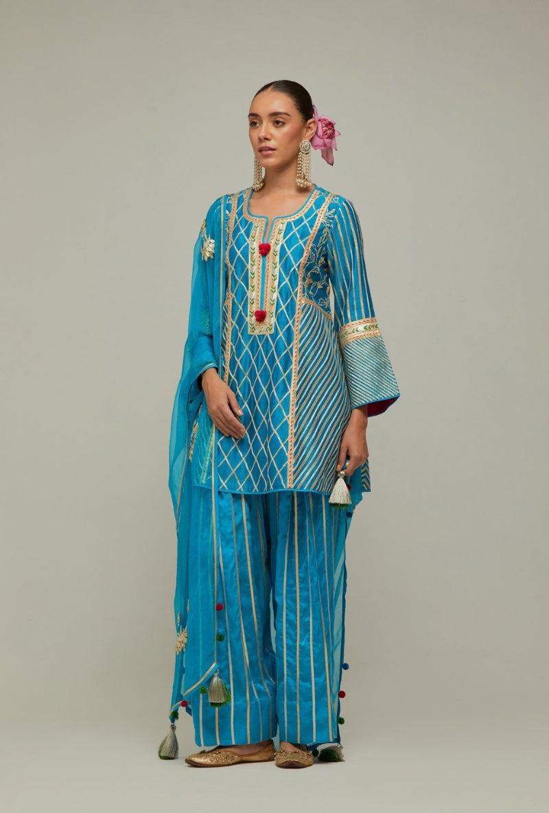 Peacock Blue Gota Jaal Work Mehreen Farshi Set