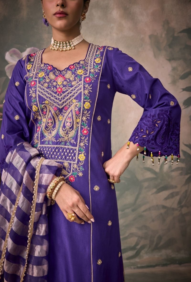 Purple Embroidered Heavy Yoke Jalsa Kurta Set