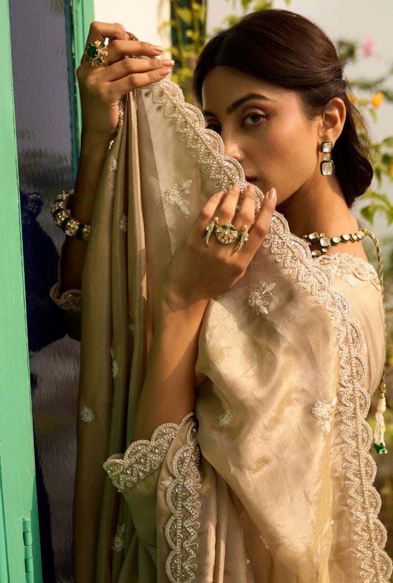 Mouse Beige Pearl Embroidery Nadira Sharara Set