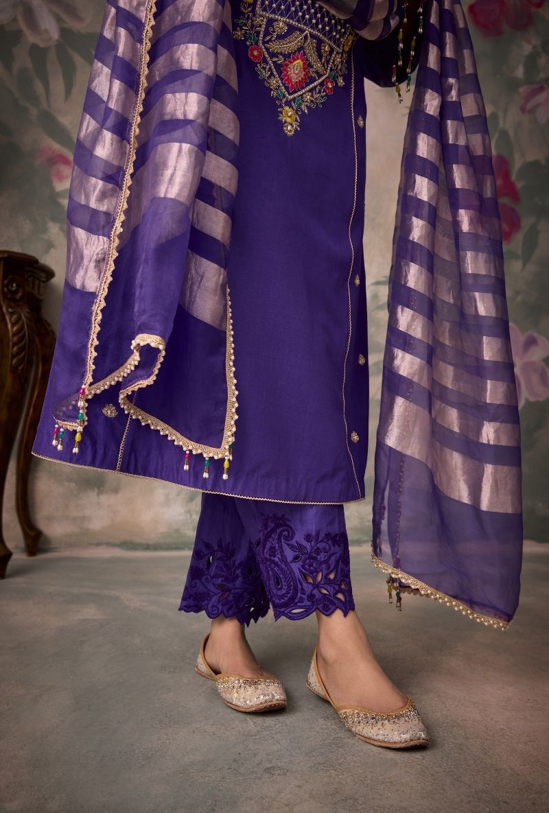 Purple Embroidered Heavy Yoke Jalsa Kurta Set