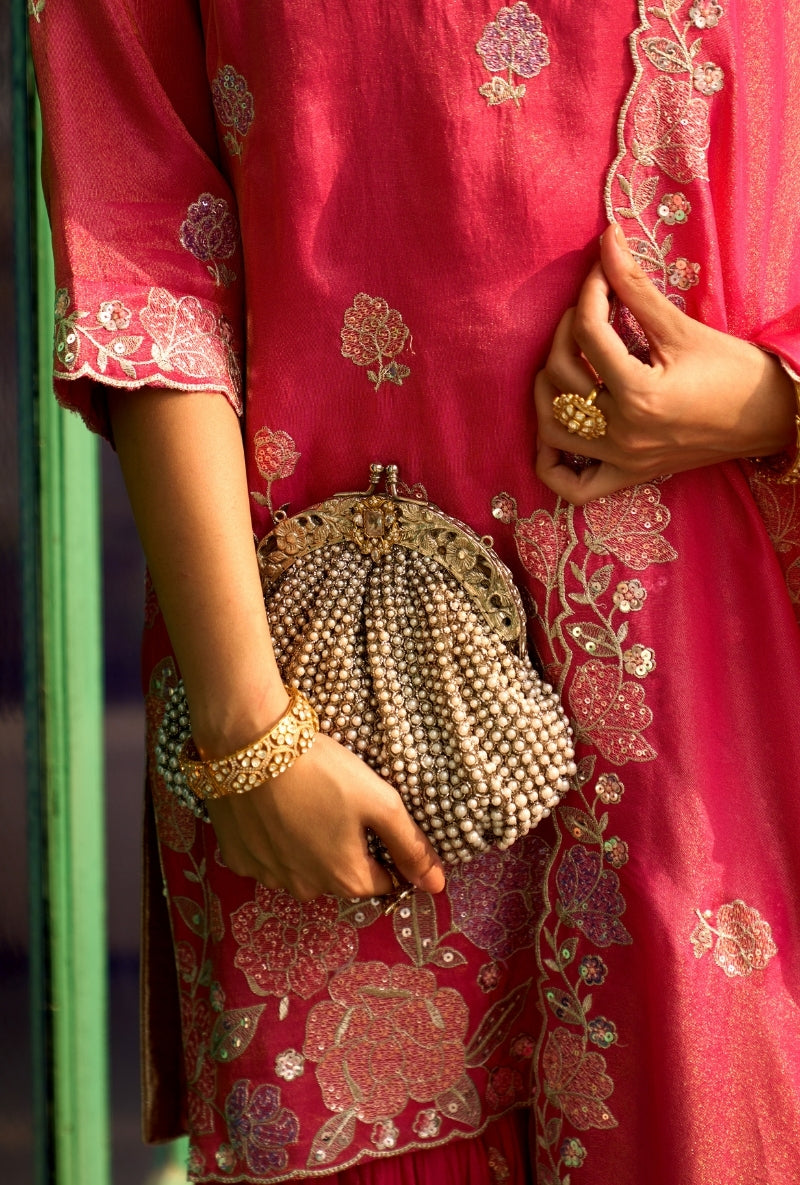 Pink Floral Thread Embroidery Nadira Sharara Set