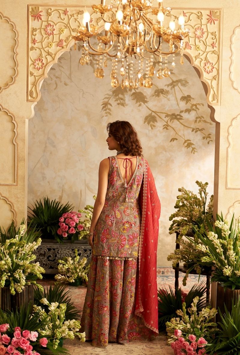 Grey All Over Printed Rumi Gharara Set