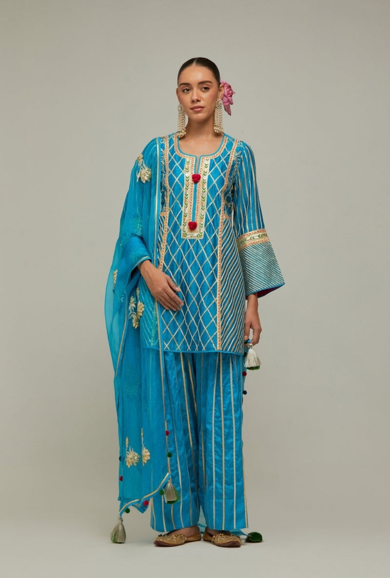 Peacock Blue Gota Jaal Work Mehreen Farshi Set