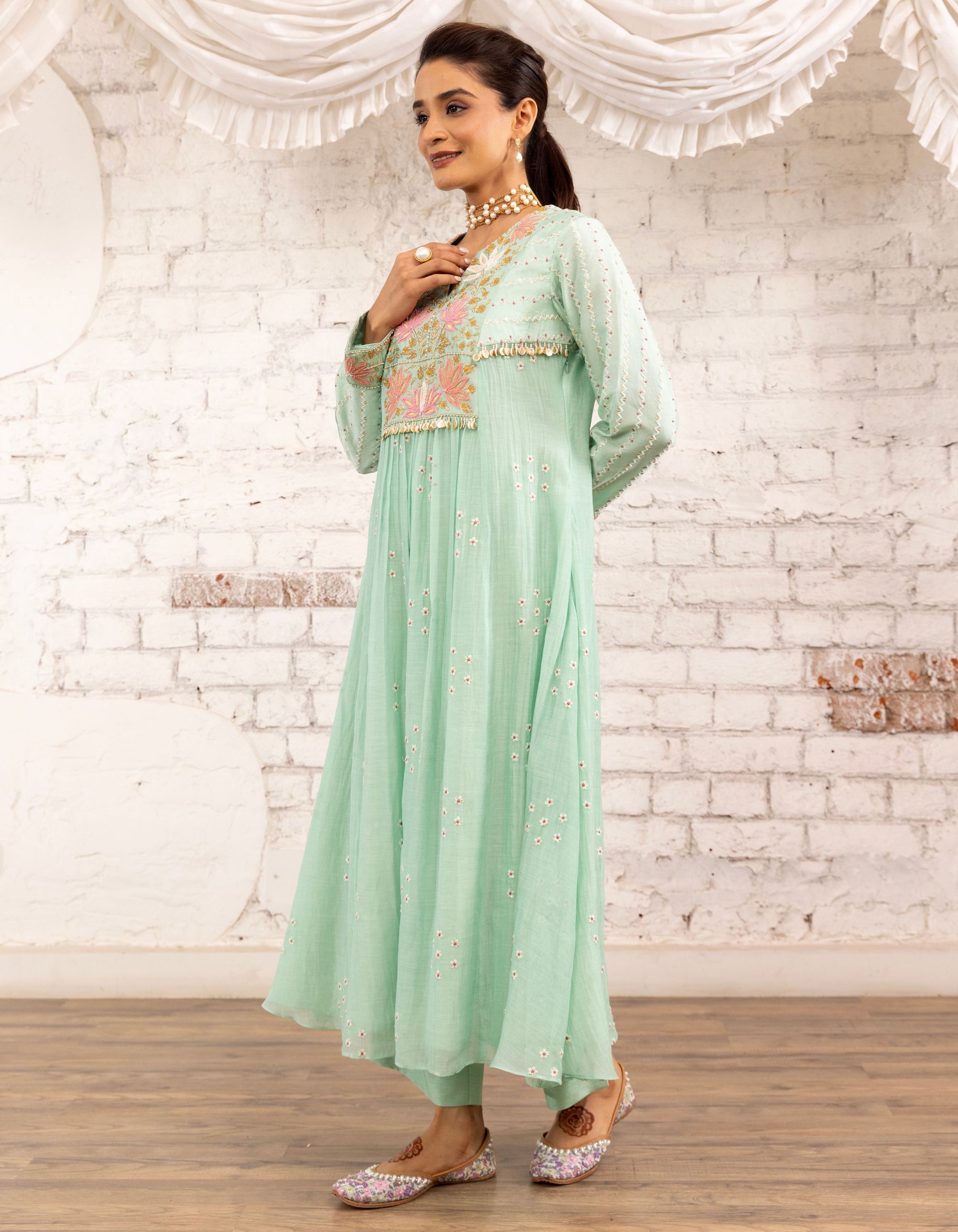Aqua Lotus Yoke Noor Anarkali Kurta Set