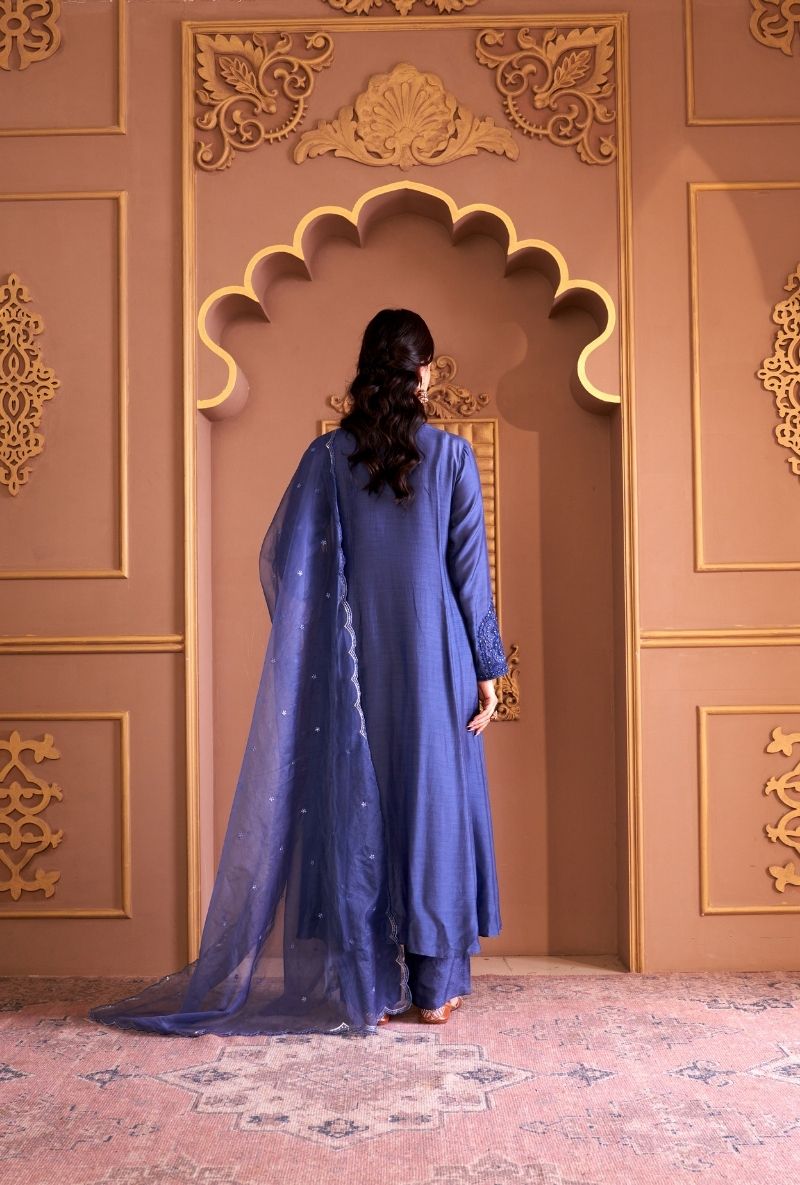 Blue Bead Yoke Rasia Kurta Set