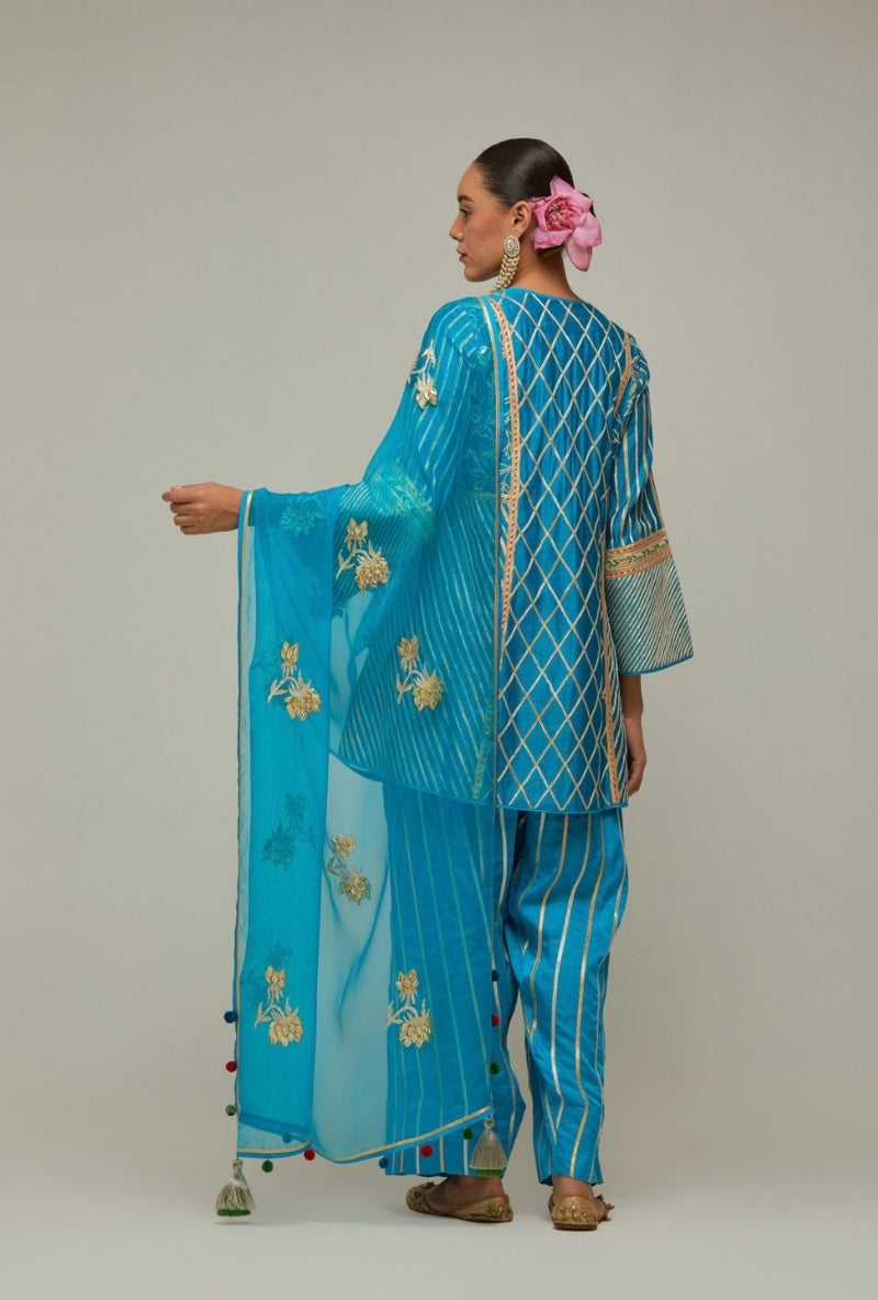 Peacock Blue Gota Jaal Work Mehreen Farshi Set