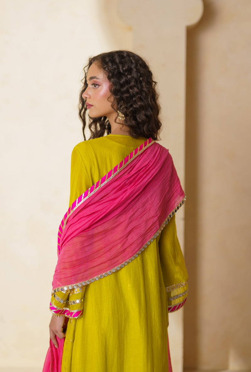 Lime Green Contrast Patch Yoke Nargis Kurta Set