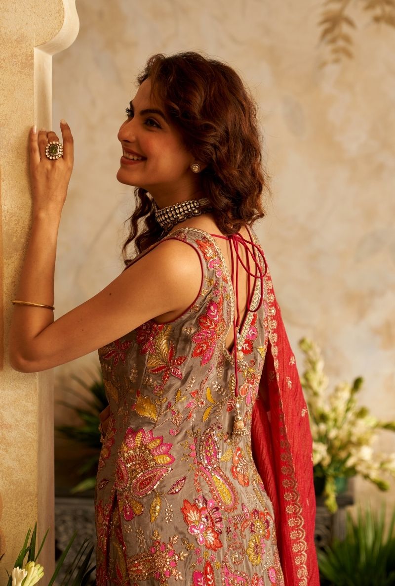 Grey All Over Printed Rumi Gharara Set