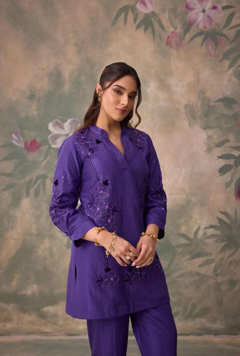 Purple Cutdana Work Jalsa Co-Ord Set