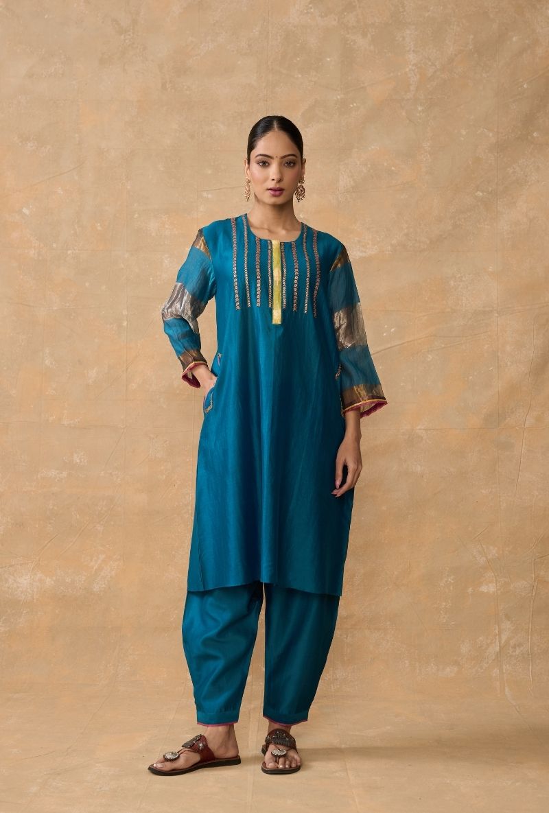 Teal Blue Side Panel Ruhi 2.0 Kurta Set