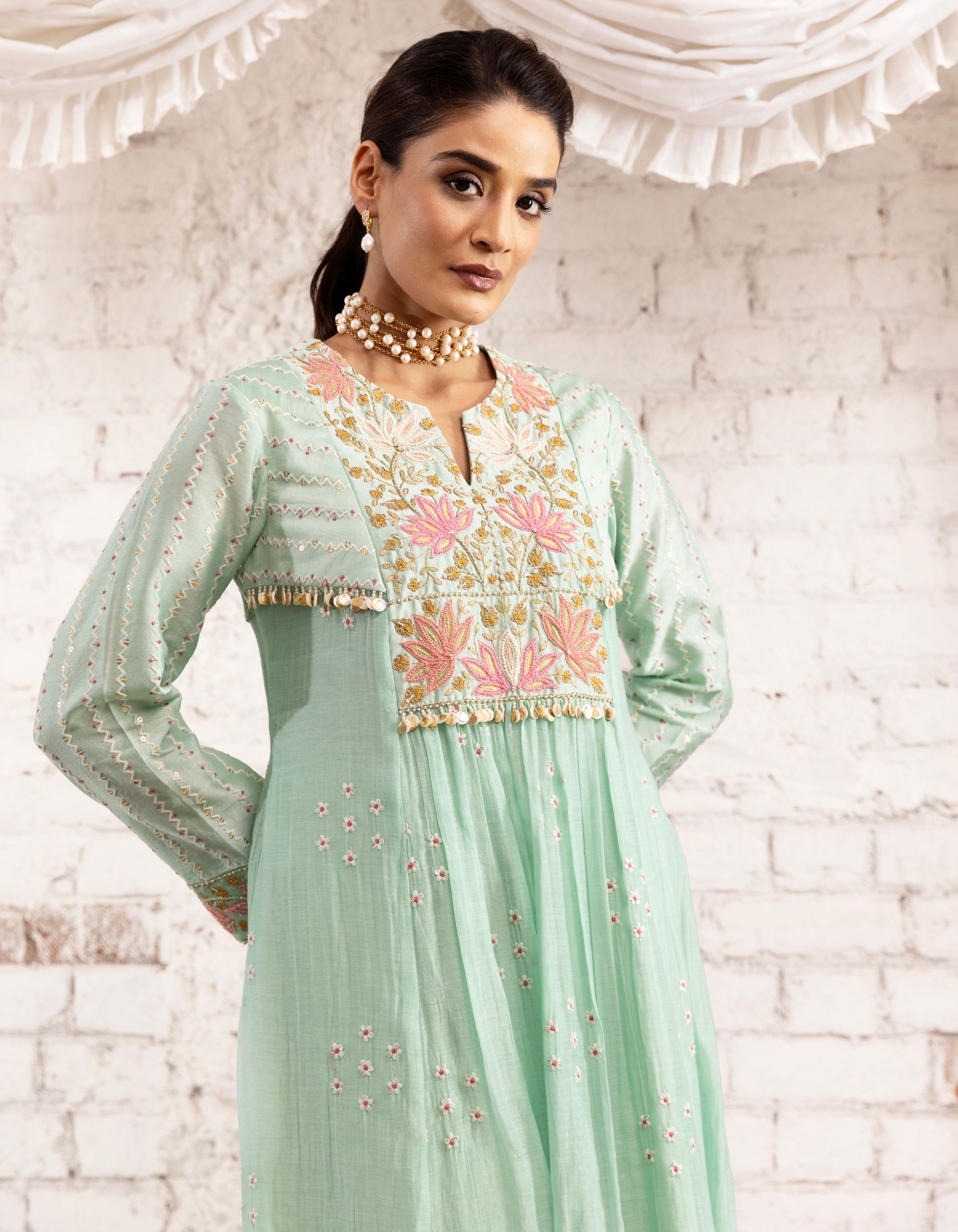 Aqua Lotus Yoke Noor Anarkali Kurta Set