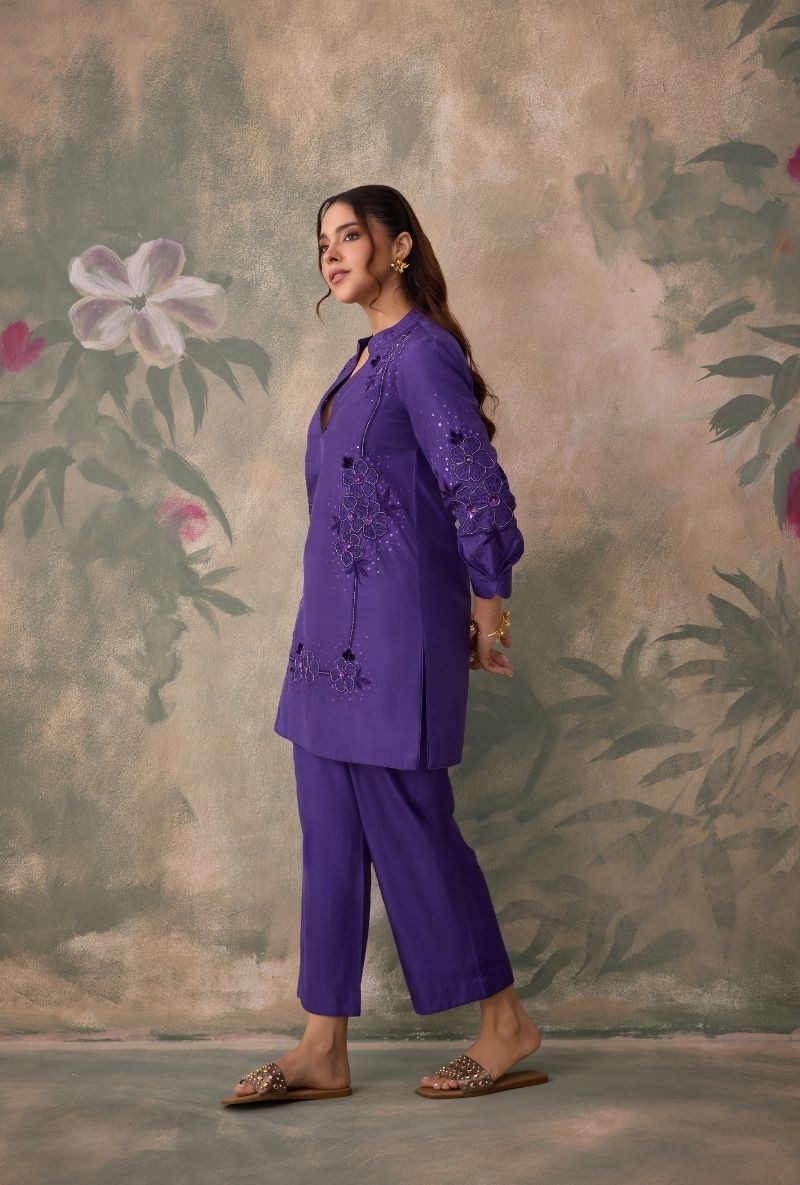 Purple Cutdana Work Jalsa Co-Ord Set