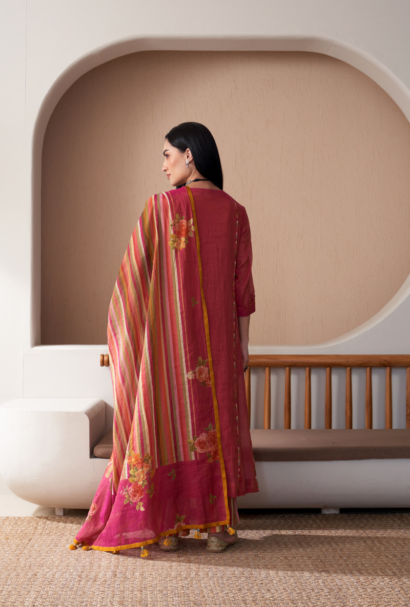 Pink Embroidered Placket Bageecha Anarkali Set
