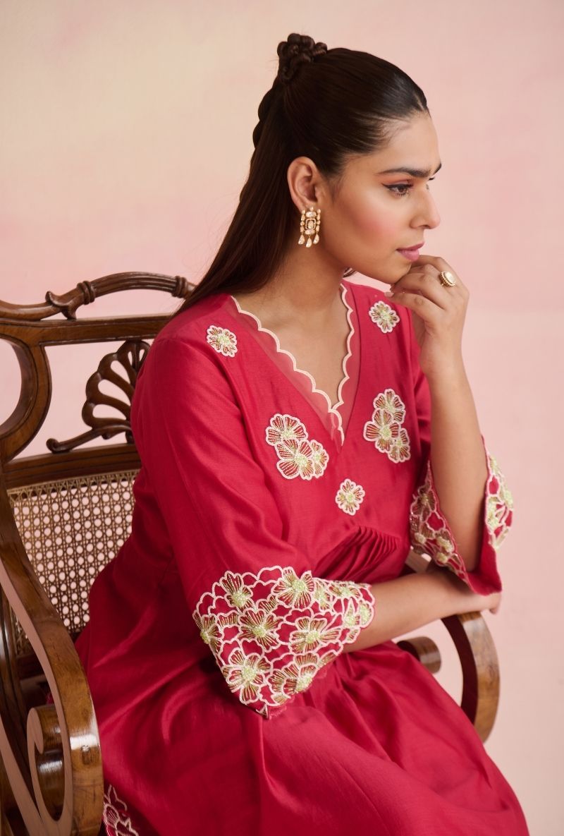 Raspberry Pink Applique And Cutwork Amara Kurta Set
