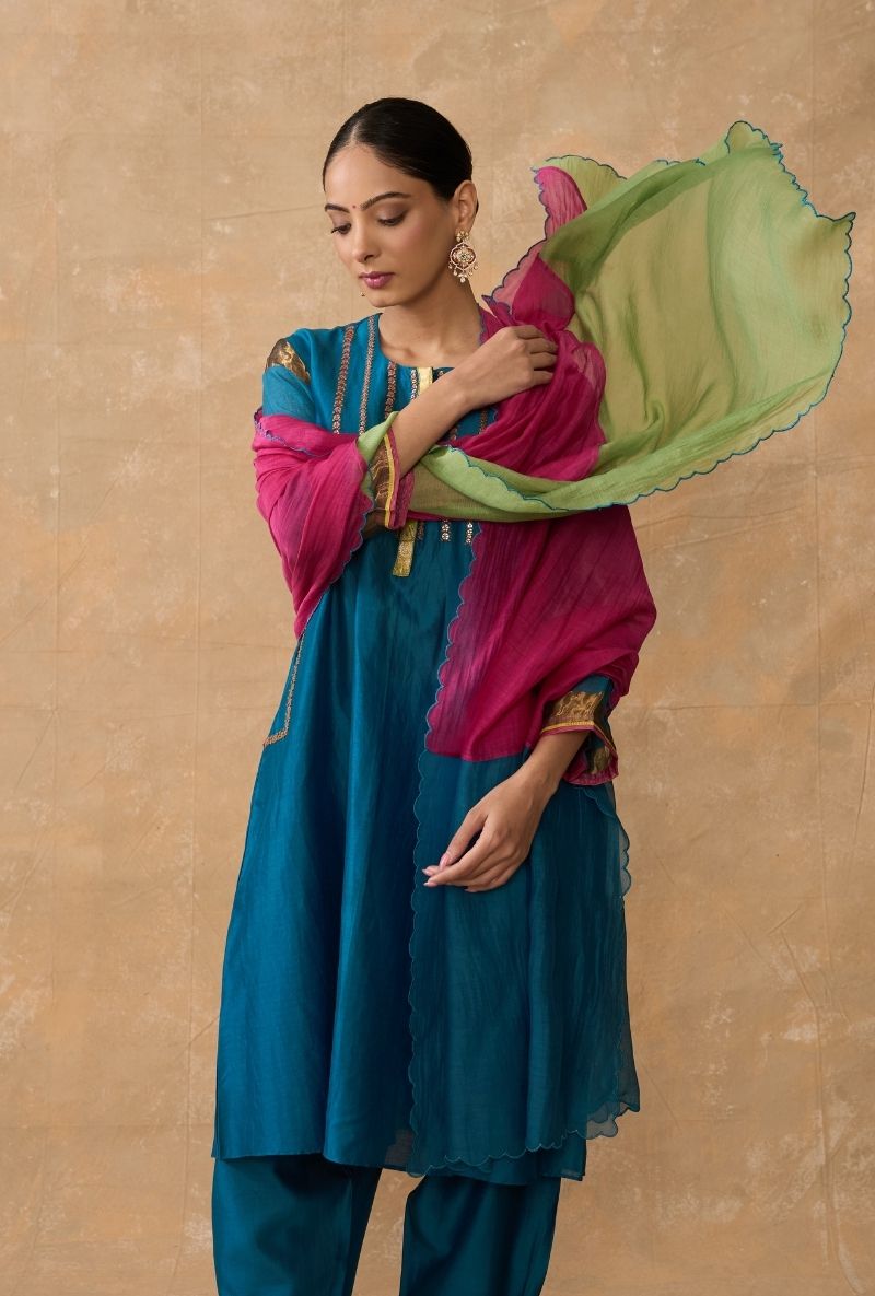 Teal Blue Side Panel Ruhi 2.0 Kurta Set
