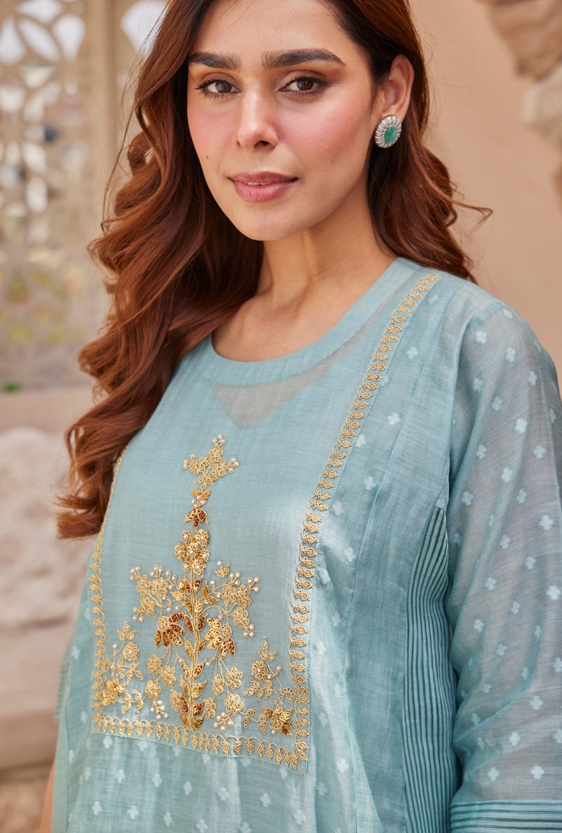 Blue Gold Motif Yoke Tarini Salwar Set
