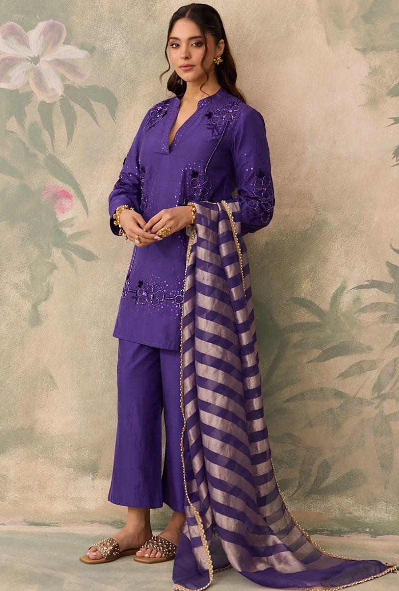 Purple Cutdana Work Jalsa Co-Ord Set