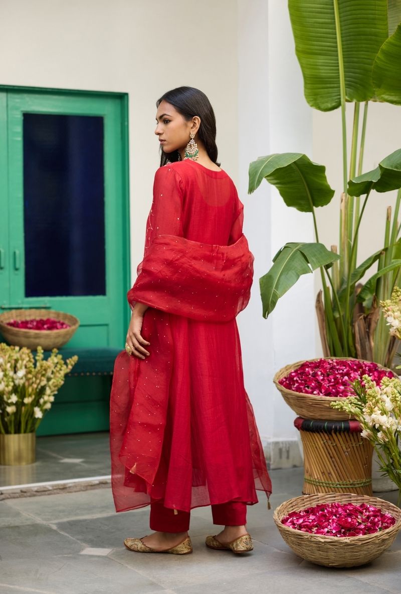 Red Embroidered Side Panels Urvi Kurta Set