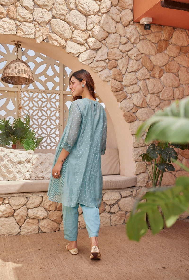 Blue Gold Motif Yoke Tarini Salwar Set