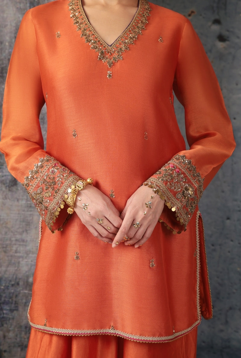 Orange V Neck Short Nihira Salwar Set