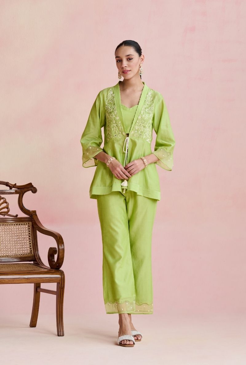 Light Green Front Open Peplum Amara Co-Ord Set