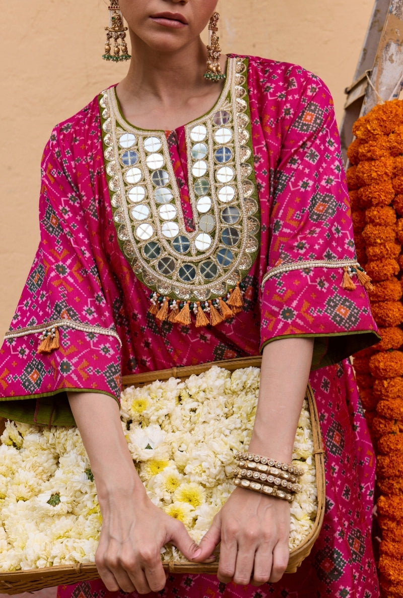 Pink Embroidered Yoke Patola Oorja Salwar Set