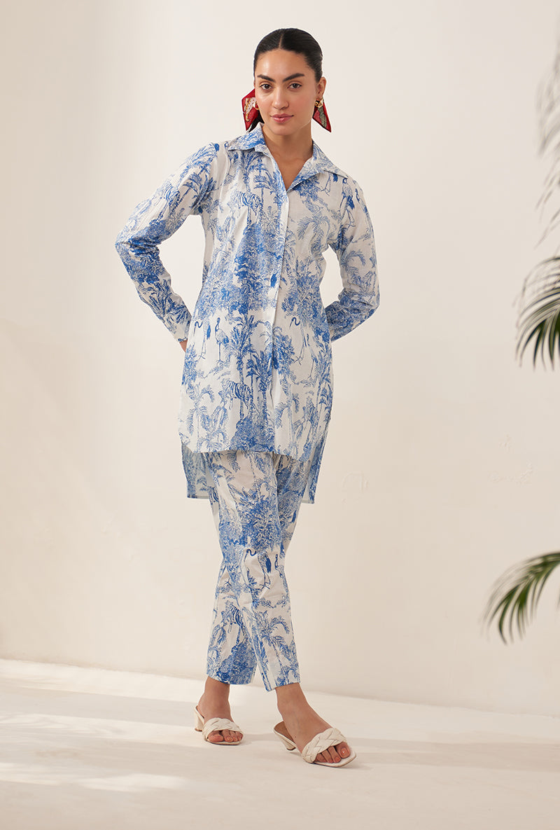 Blue Tropical High Low Lovebirds Co-ord Set