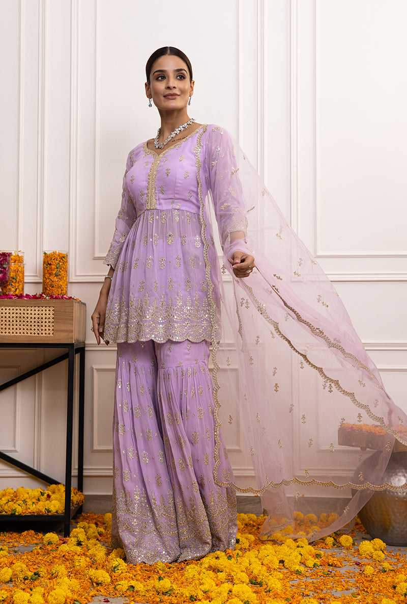 Lilac Peplum Hoor Gharara Set