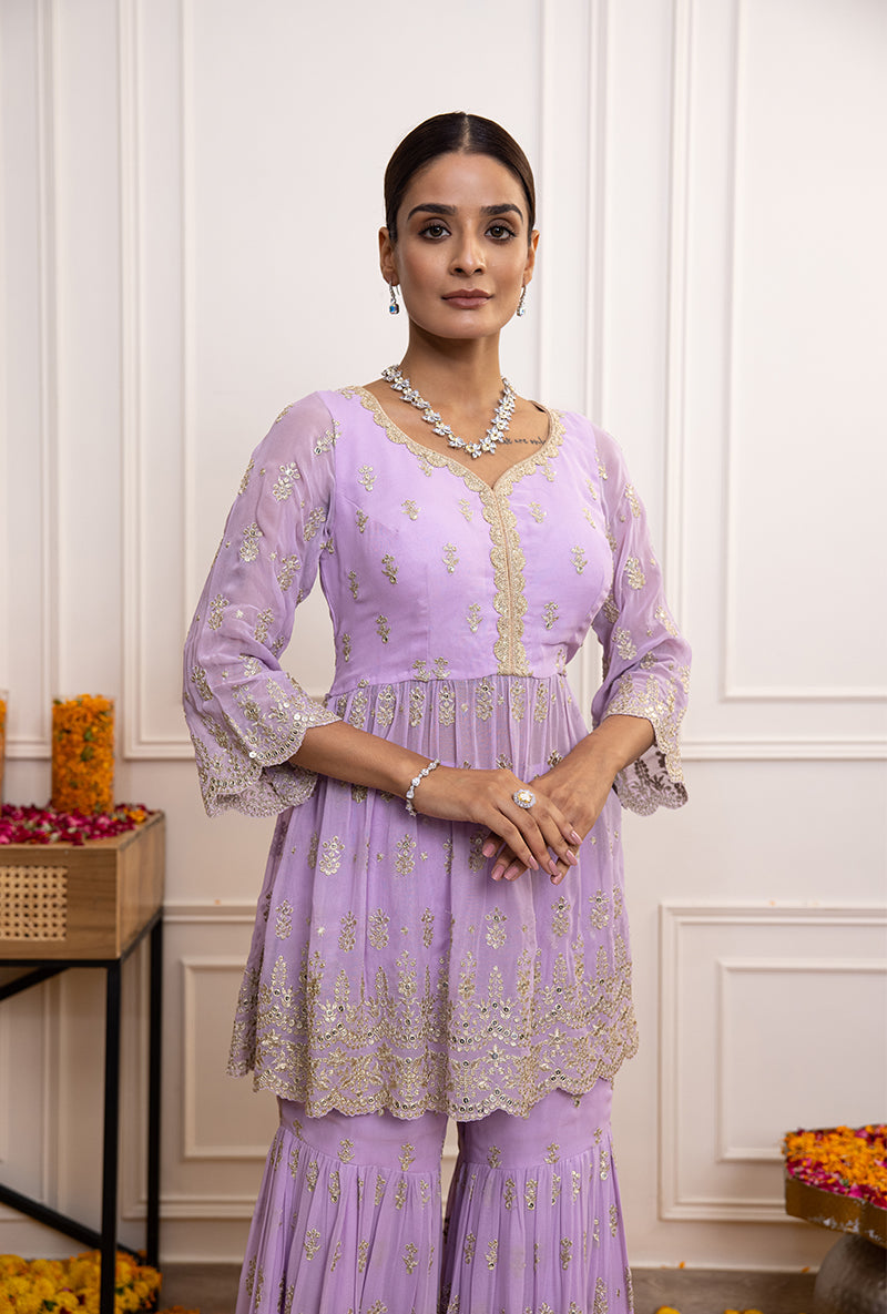 Lilac Peplum Hoor Gharara Set