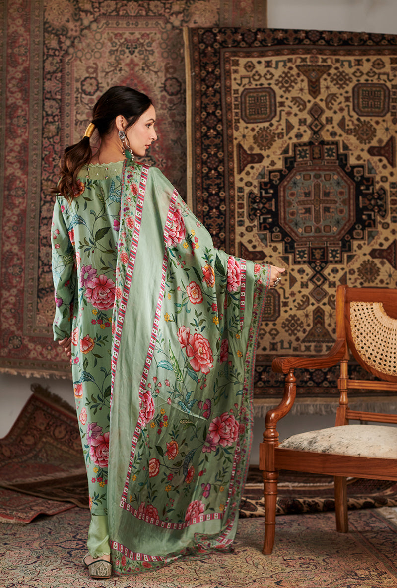 Mint Green Floral Print Aalam Kurta Set